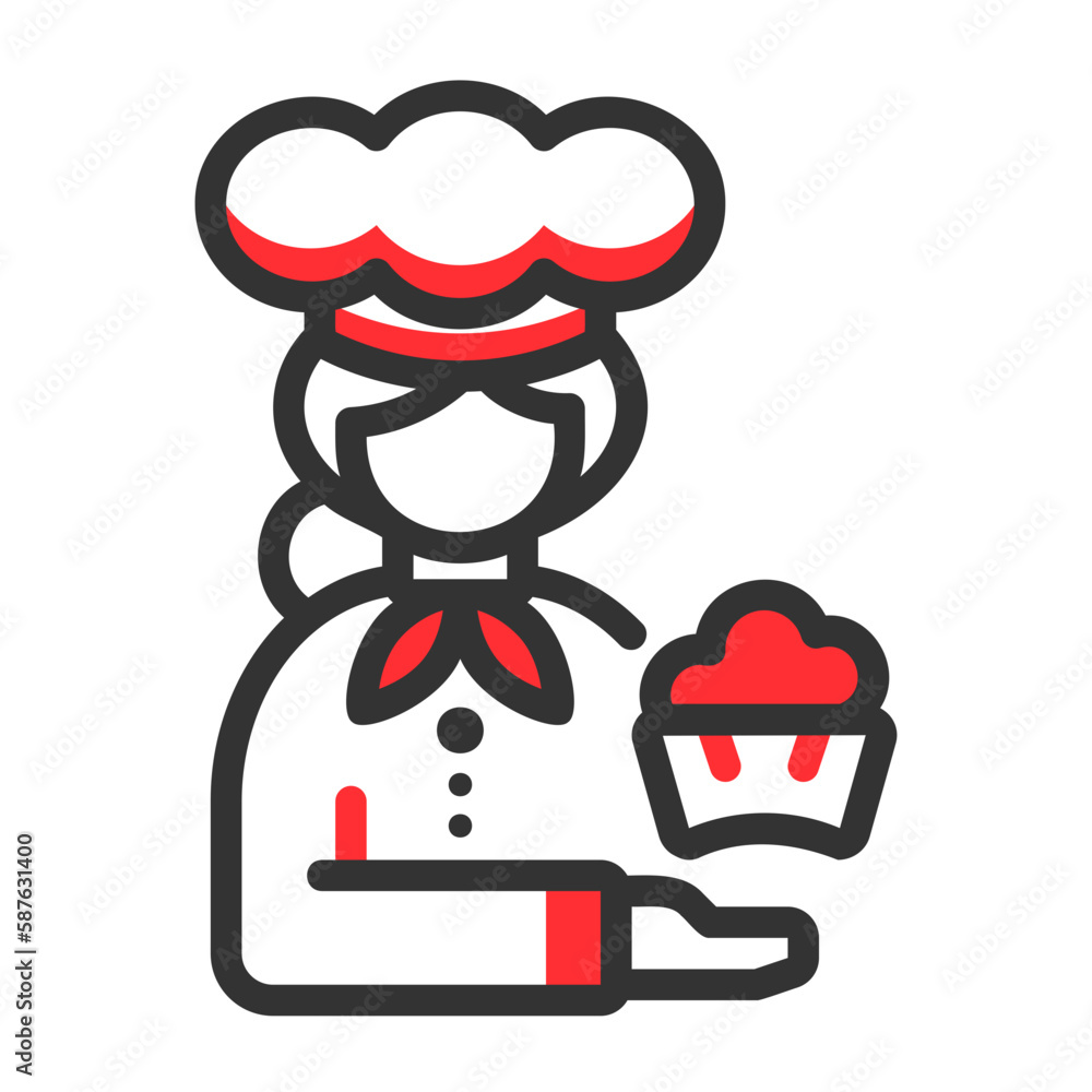 woman baker filled outline colored icon woman baker filled outline colored icon