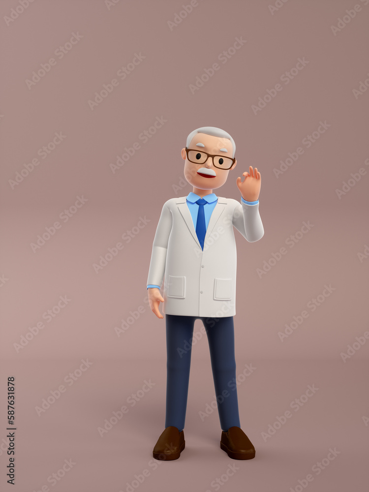 3D rendered cartoon old doctor