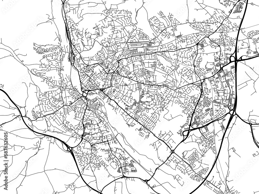 Road map of the city of  Exeter the United Kingdom on a white background.