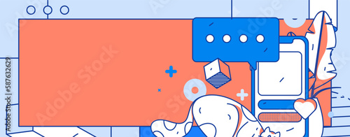 Virtual characters social communication concept business flat vector hand drawn illustration
