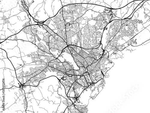 Road map of the city of  Cardiff the United Kingdom on a white background.