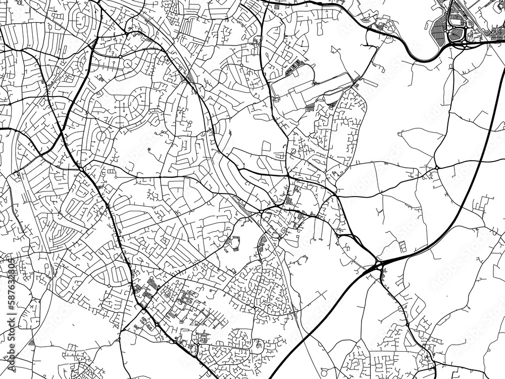 Road map of the city of  Solihull the United Kingdom on a white background.