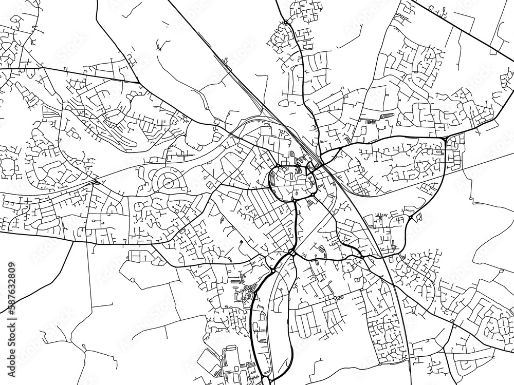 Road map of the city of  Nuneaton the United Kingdom on a white background.