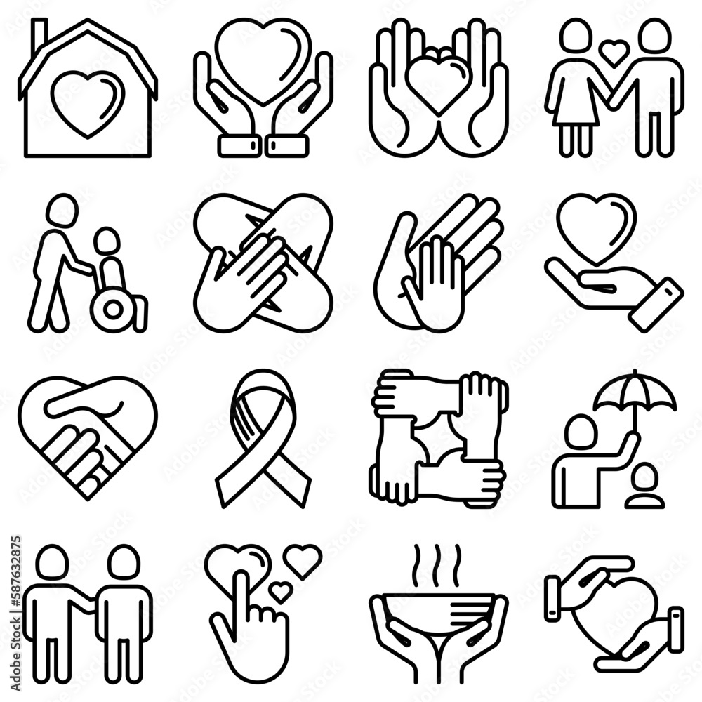 Help And Care Thin Line Icons Set Symbols Of Support Help For help-and-care-thin-line-icons-set-symbols-of-support-help-for