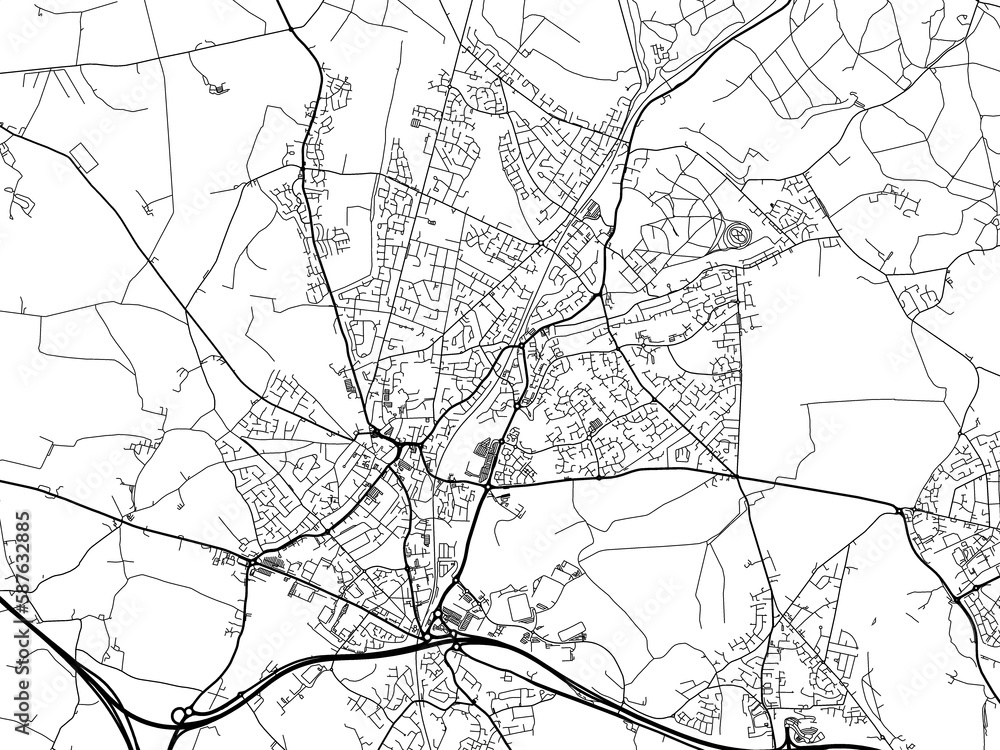 Obraz premium Road map of the city of Cannock the United Kingdom on a white background.