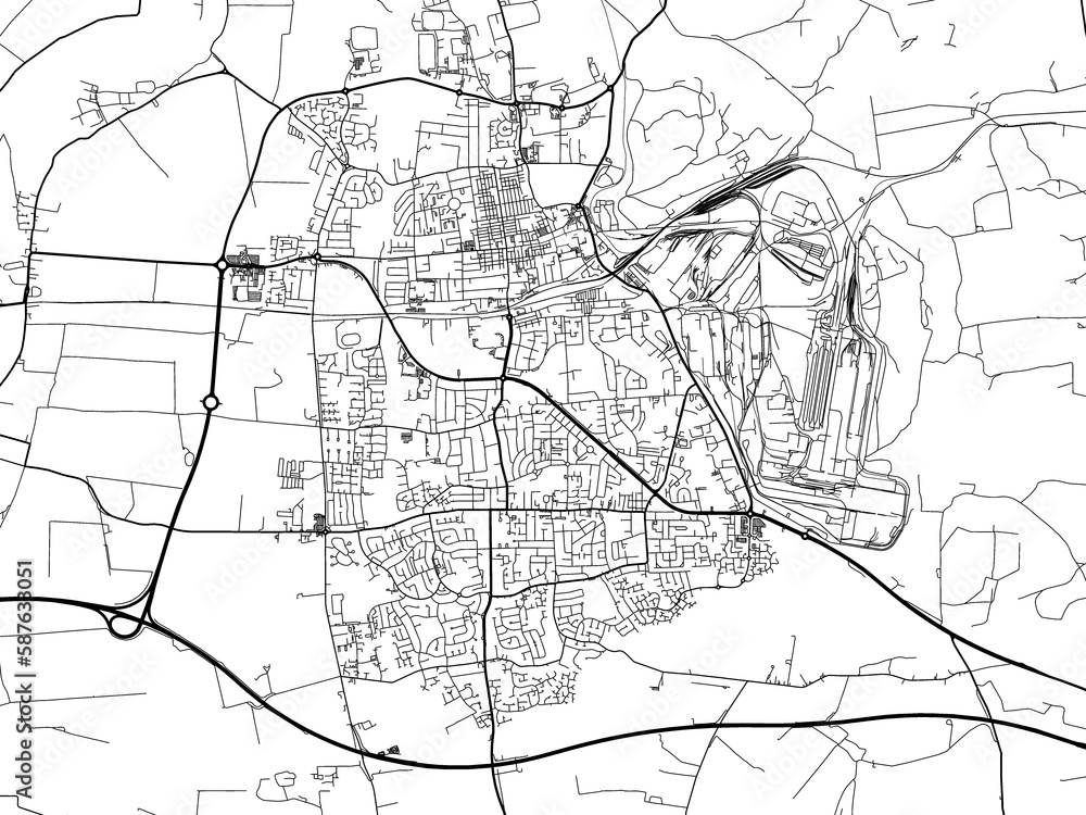 Road map of the city of  Scunthorpe the United Kingdom on a white background.