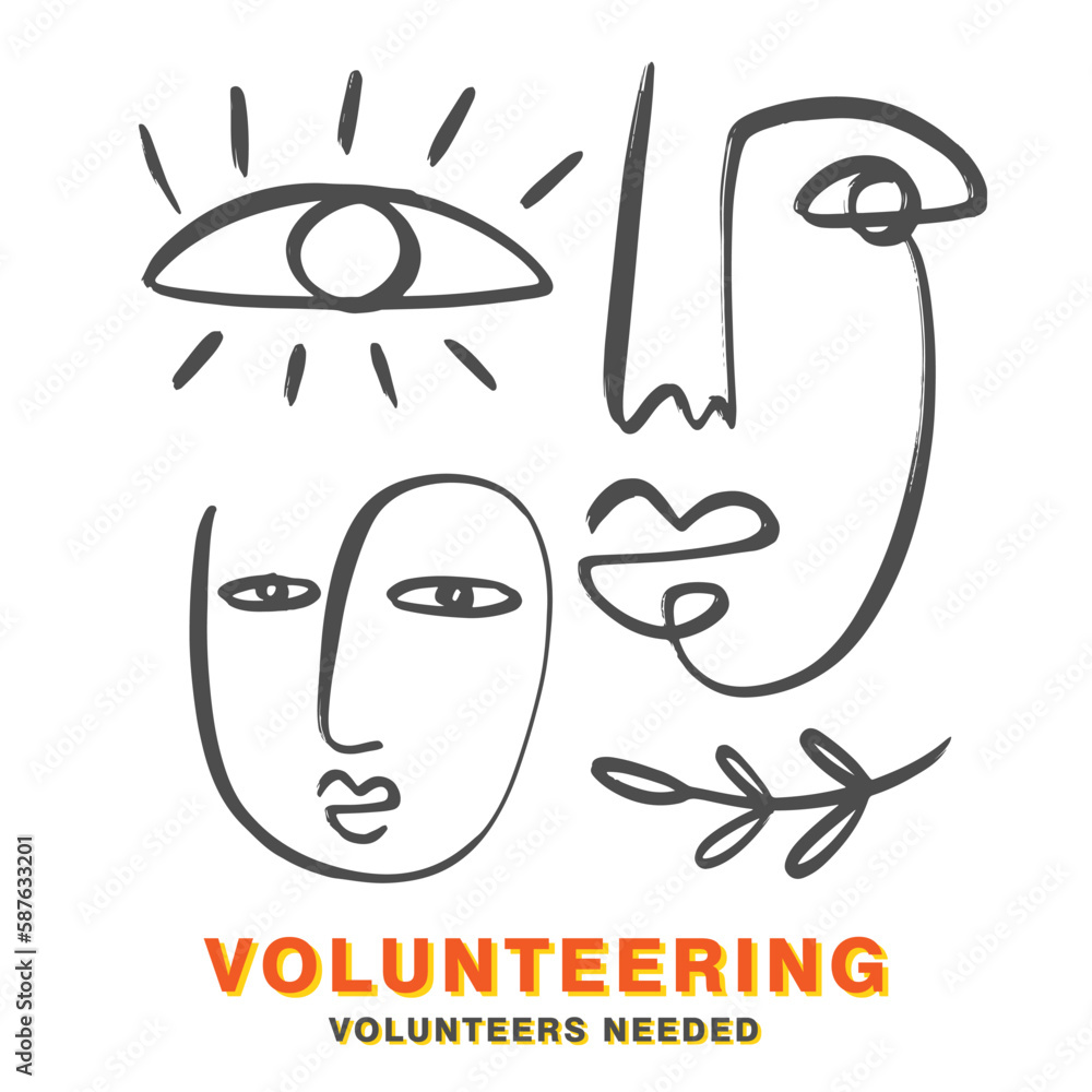 Obraz premium Volunteering Concept. Volunteers One line Faces