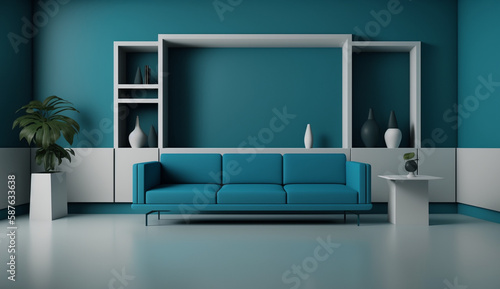 Fototapeta Naklejka Na Ścianę i Meble -  Minimalist living room with cozy furniture, 3d render.