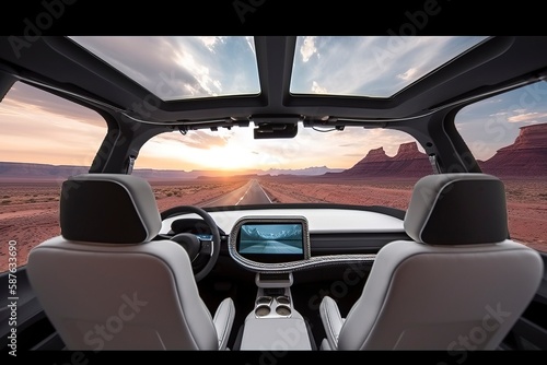 Cab of driverless vehicle. AI technology generated image © onlyyouqj