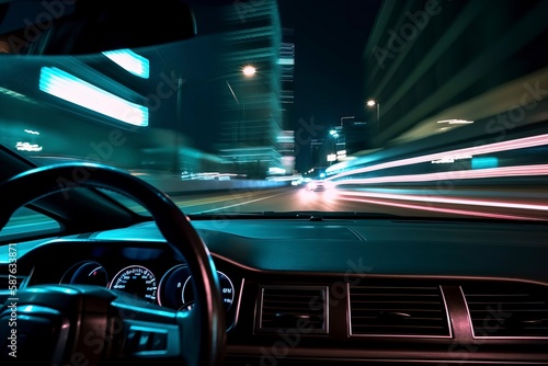 At night, the window of the cab when driving at high speed. AI technology generated image