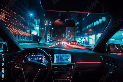 At night, the window of the cab when driving at high speed. AI technology generated image