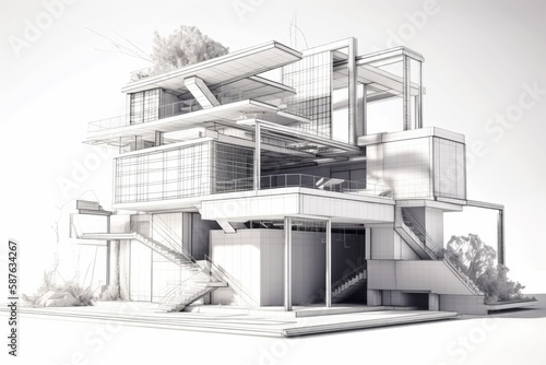 modern building with a spiral staircase in the center. Generative AI
