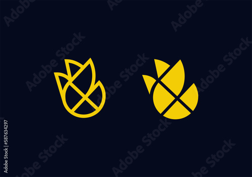 Pineapple Letter G vector symbol with yellow lines 