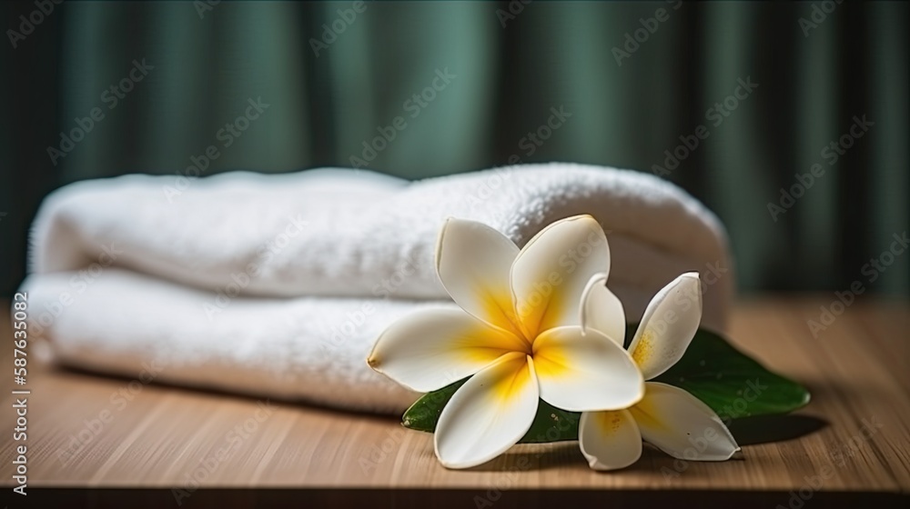 spa composition on massage with Soft White Towels flowers  Relaxation ,digital ai art