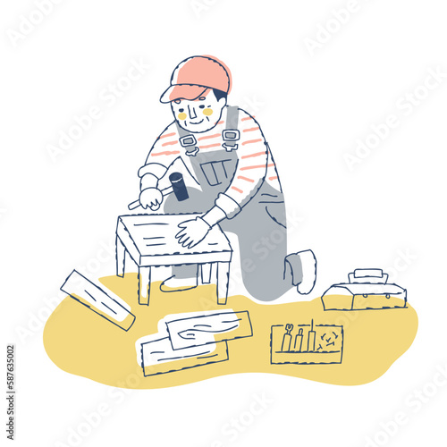 DIYをするシニア男性