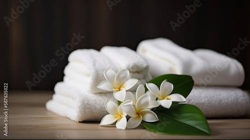 spa composition on massage with Soft White Towels flowers  Relaxation  digital ai art