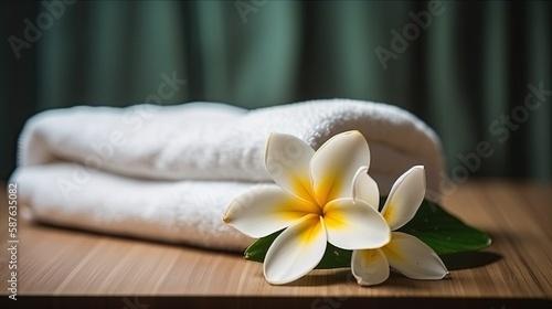 spa composition on massage with Soft White Towels flowers  Relaxation  digital ai art