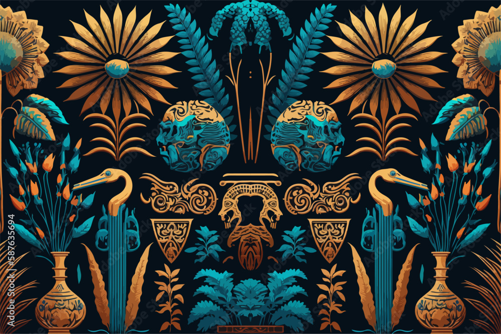 Floral egyptian hieroglyphs pattern. Abstract traditional folk antique tribal ethnic graphic line. Texture textile fabric egyptian patterns vector. Ornate elegant luxury vintage retro style. Floral egyptian hieroglyphs pattern. Abstract traditional folk antique tribal ethnic graphic line. Texture textile fabric egyptian patterns vector. Ornate elegant luxury vintage retro style.