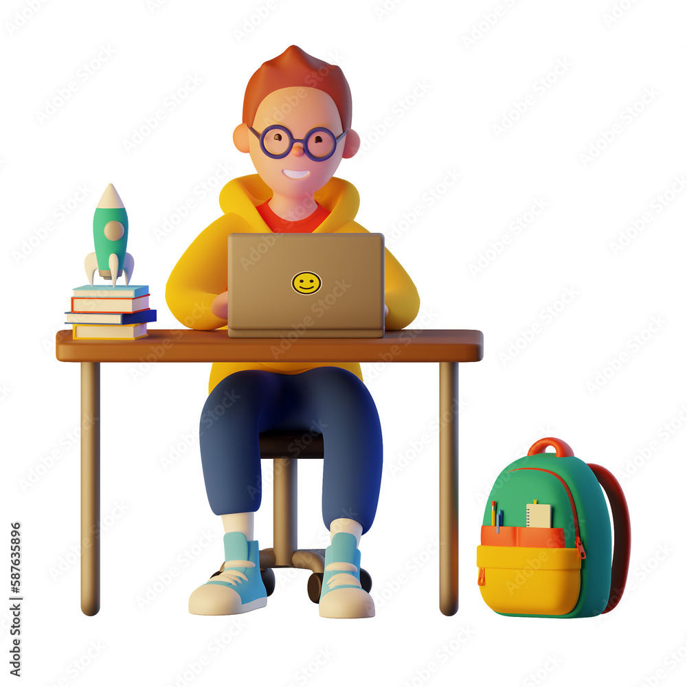Cartoon child with laptop Cartoon child with laptop