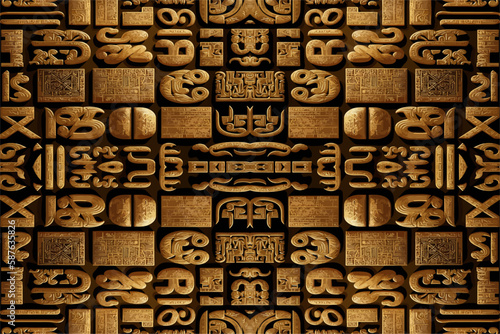 Egyptian hieroglyphs alphabet pattern golden background. Abstract traditional folk antique tribal ethnic Egypt graphic line. Ornate elegant luxury vintage retro style for texture textile fabric tile.
