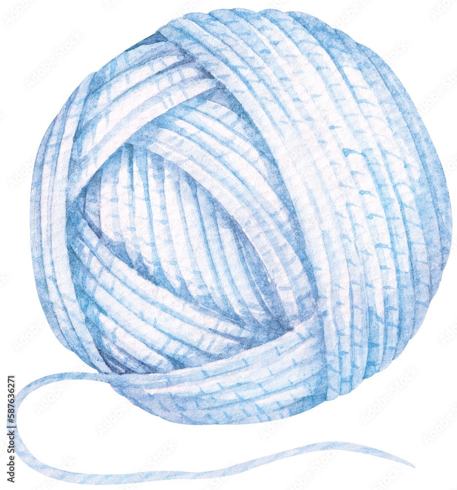 Watercolor ball of yarn.Blue ball of wool.Cute pattern, symbol of knitting, crocheting, handmade. Watercolor ball of yarn.Blue ball of wool.Cute pattern, symbol of knitting, crocheting, handmade.