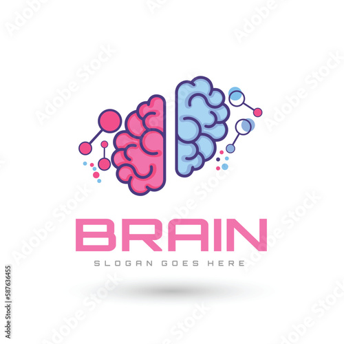 Brain Logo silhouette design vector template. Think idea concept. Brainstorm power thinking brain Logotype icon Logo.