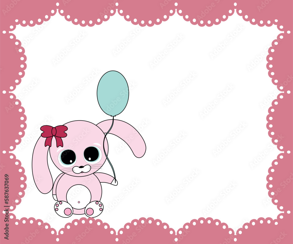 Pink background,a postcard with a toy hare, a rabbit for a girl's birthday Pink background,a postcard with a toy hare, a rabbit for a girl's birthday