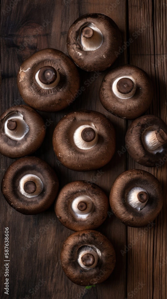 Portobello Mushrooms on a Wooden Table Portobello Mushrooms on a Wooden Table