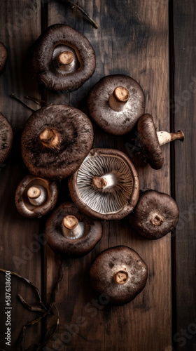 Portobello Mushrooms  on a Wooden Table