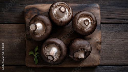 Portobello Mushrooms on a Wooden Table