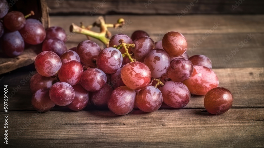 Red Grapes on a Wooden Table