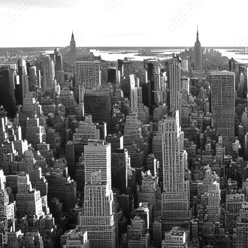 AI generated illustration of New York or generic skyline in drawing style in sunset mood © travelview
