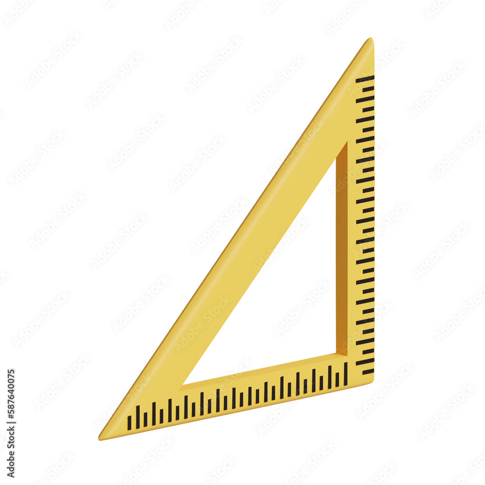 3d rendered yellow triangle ruler perfect for design project