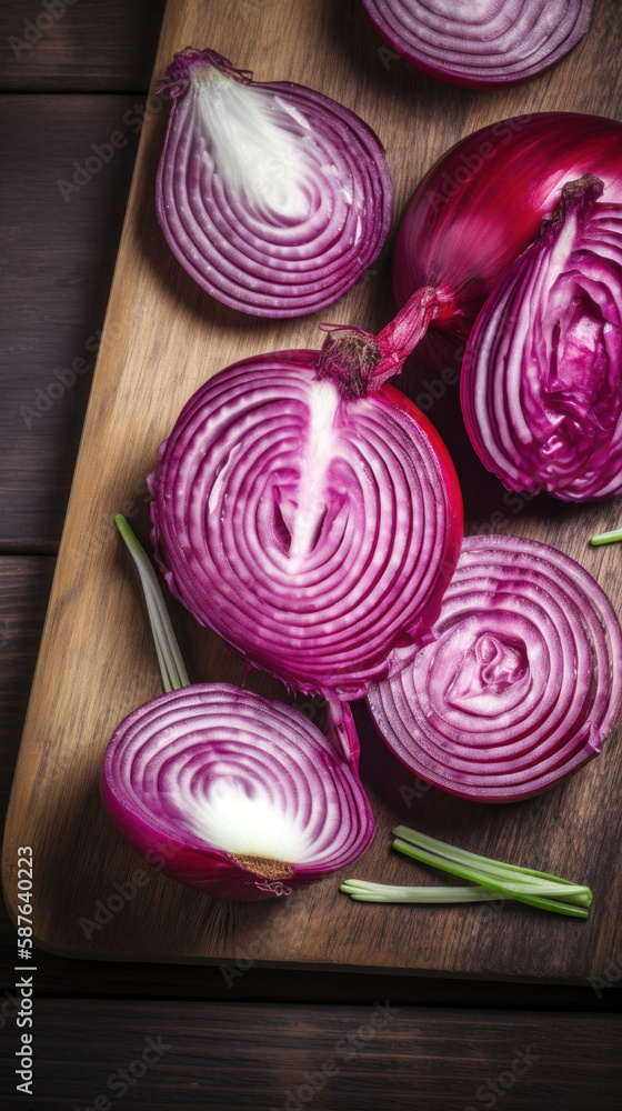 Sliced Red Onions on a Wooden Table Sliced Red Onions on a Wooden Table
