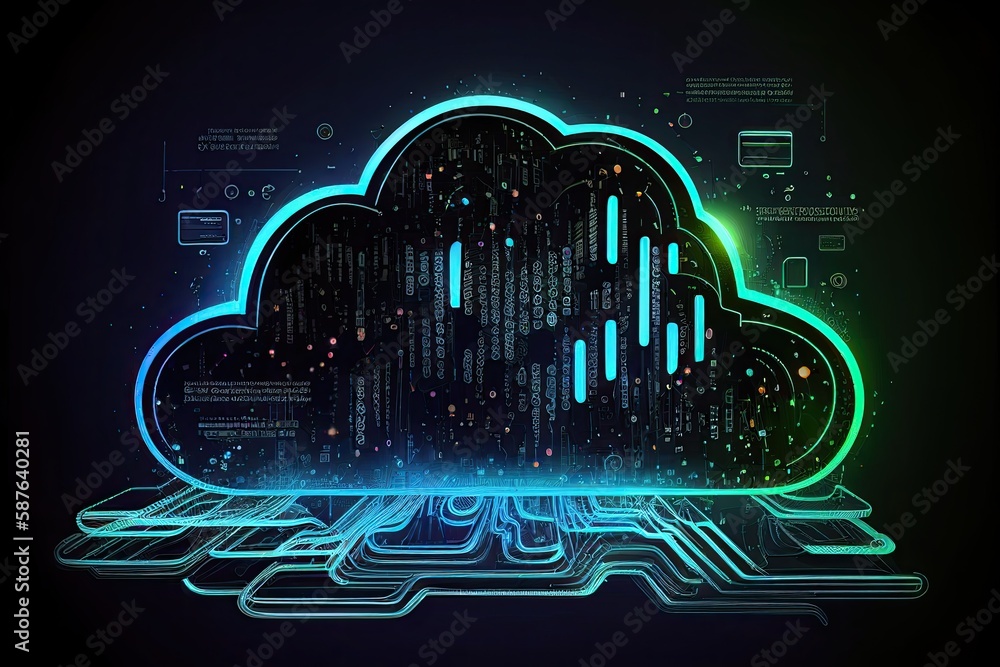 Cloud Compution on Data Server. Cloud Technology. Database Generative AI Illustration Cloud Compution on Data Server. Cloud Technology. Database Generative AI Illustration