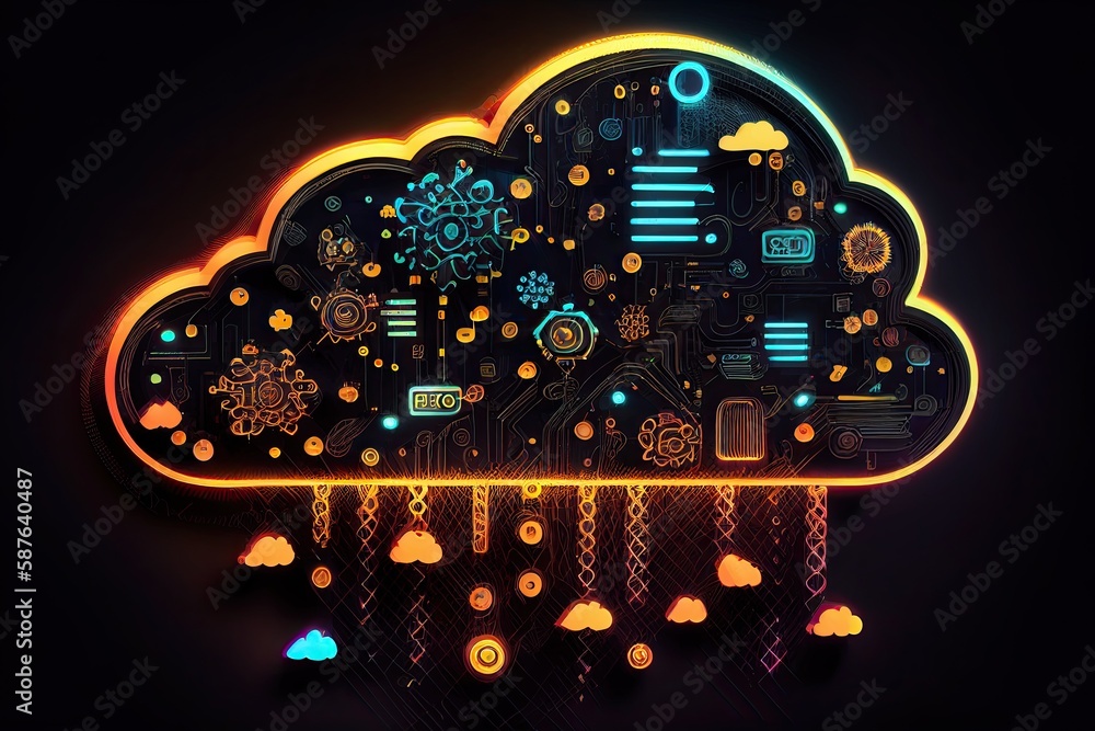 Cloud Compution on Data Server. Cloud Technology. Database Generative AI Illustration