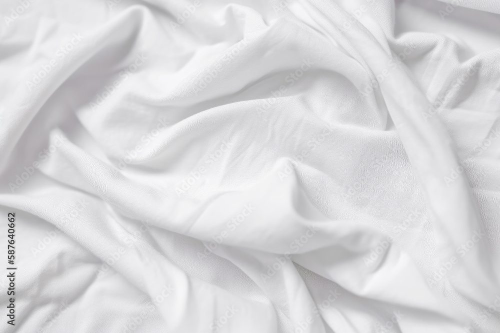 Closeup of rippled white silk fabric,white fabric draped in soft waves Closeup of rippled white silk fabric,white fabric draped in soft waves