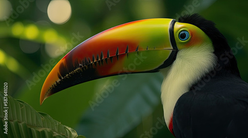 The Vibrant World of Toucan Birds: Exotic Beauty, Conservation Efforts, and the Colours of the Rainbow in the Amazon Rainfores. Potrait of Toucan. Generative ai photo