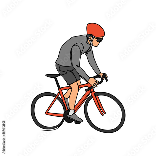 a man uses a bicycle to go to work in continuous line art drawing style. design with Minimalist black linear design isolated on white background. Sport themes Vector illustration