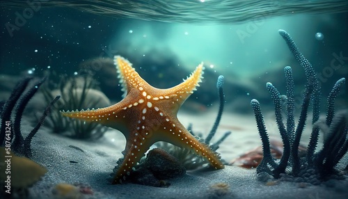 Starfish Underwater. Cute Character Design. Sea Star Generative AI © Postmodern Studio