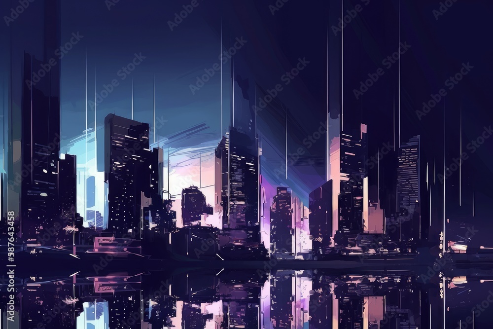 Fototapeta premium Big city in night view. Generate Ai