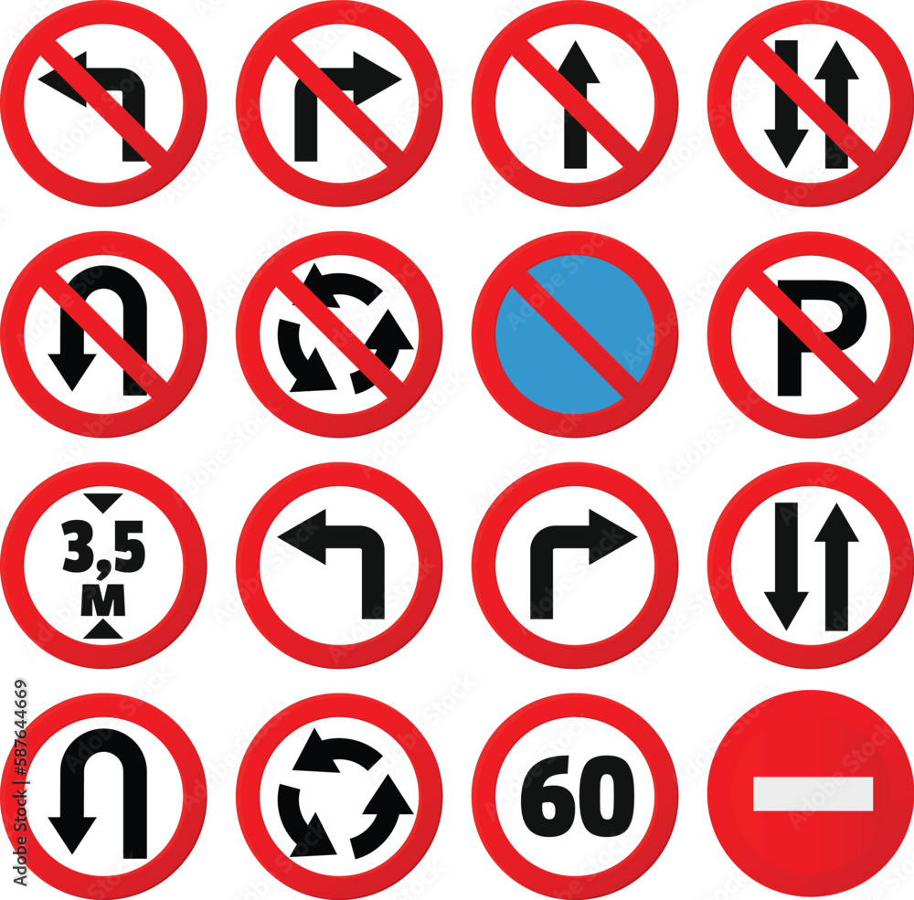 Prohibited. Traffic road sign collection icons set Prohibited. Traffic road sign collection icons set