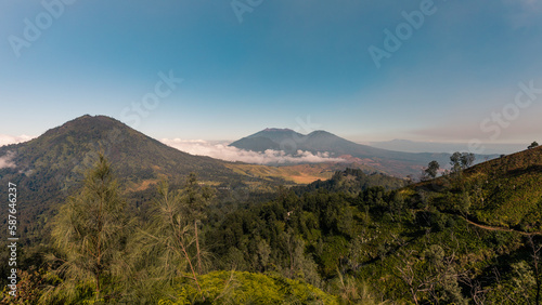 Amazing volcanic landscape of Ijen complex during sunrise  Java  Indonesia