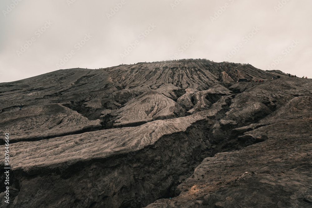 Amazing desert volcanic landscape of Bromo and Batok volcanos, Java, Indonesia