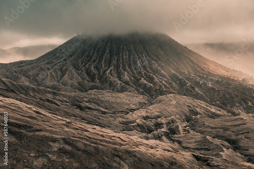 Amazing desert volcanic landscape of  Batok and Bromo volcanos, Java, Indonesia photo