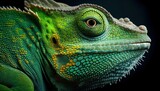 Green Chameleon Closeup Side View. Generative AI