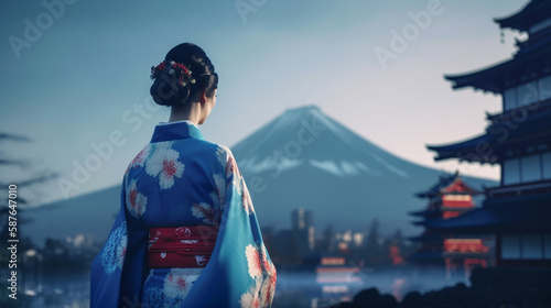 Tablou canvas beautiful Japanese woman wearing a Japanese kimono hd wallpaper