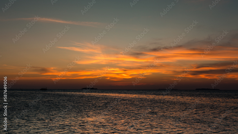 Beautiful sunset over tropical Indonesian Island Karimunjava. 