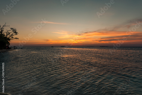 Beautiful sunset over tropical Indonesian Island Karimunjava. 