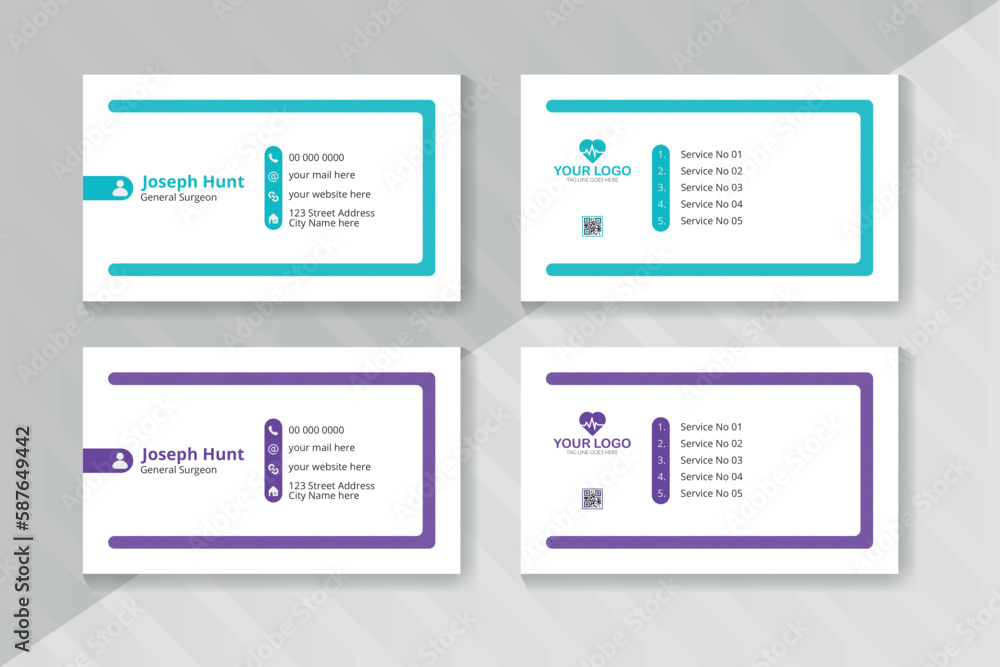 Professional stylist medical business card template design in front and back, medical health care Business card
